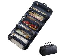 Waterproof Travel Toiletry Bag 4 Detachable Clear Compartments, Leather Cosmetic Bag 4 in 1 Roll Up Makeup Organizer, Portable Hanging Toilette Bag for Women Men, Blu scuro, Rui 7-14Delivery