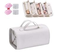 Waterproof Travel Toiletry Bag 4detachableclearcompartment,Leather Waterproof Cosmetic Bag Detachable 4 In 1,Roll Up Large Capacity Compact Waterproof Foldable Cosmetic Bag (White)