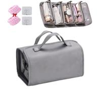 Waterproof Travel Toiletry Bag 4detachableclearcompartment,Leather Waterproof Cosmetic Bag Detachable 4 In 1,Roll Up Large Capacity Compact Waterproof Foldable Cosmetic Bag (Gray)