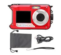 Waterproof Underwater Digital Camera Full HD 2.7K 48MP 16X Zoom Dual Screens Red (Red)