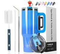 WATERSY 1.2L Tazza Termica con Manico e Cannuccia, Termica Isolata Sottovuoto 40oz, Tazza da Caffè A Prova di Perdite, Doppia Parete per Caldo 6 Ore/Freddo 12 Ore, per Viaggi, Auto, Palestra (Blu)