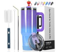 WATERSY 1.2L Tazza Termica con Manico e Cannuccia, Termica Isolata Sottovuoto 40oz, Tazza da Caffè A Prova di Perdite, Doppia Parete per Caldo 6 Ore/Freddo 12 Ore, per Auto, Palestra (Blu-Viola)