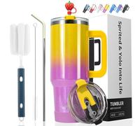 WATERSY 1.2L Tazza Termica con Manico e Cannuccia, Termica Isolata Sottovuoto 40oz, Tazza da Caffè A Prova di Perdite, Doppia Parete per Caldo 6 Ore/Freddo 12 Ore, per Auto, Palestra (Giallo-Viola)
