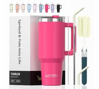 WATERSY 591ml Bicchiere Termico con Manico, 20 oz Grande Tazza Termica in Acciaio Inox, Tazza da Caffè con Cannuccia, Thermos per Acqua Doppia Parete, per Palestra, Auto e Viaggio (Rosa Scuro)