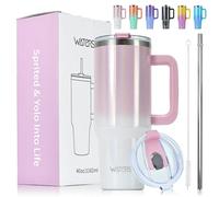 WATERSY Tazza Termica Grande 1182ml con Manico & Coperchi, Doppia Parete Acciaio Inox Senza BPA per Auto, Mantiene Caldo 12h/Freddo 24h, Lavabile in Lavastoviglie per Ufficio, Palestra (Rosa/Bianco)