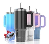 WATERSY Tazza Termica Grande 891ml con Manico & Coperchi, Doppia Parete Acciaio Inox Senza BPA per Auto, Mantiene Caldo 12h/Freddo 24h, Lavabile in Lavastoviglie per Ufficio, Palestra (Nero Lucido)