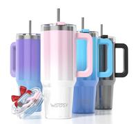 WATERSY Tazza Termica Grande 891ml con Manico & Coperchi, Doppia Parete Acciaio Inox Senza BPA per Auto, Mantiene Caldo 12h/Freddo 24h, Lavabile in Lavastoviglie per Ufficio, Palestra (Rosa/Bianco)