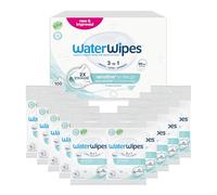WaterWipes On The Go, 100 Salviette (10 Confezioni), Salviette Umidificate al 99.9% a base di Acqua, Ideali per Viaggi, Progettate per Viso e Corpo