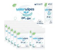 WaterWipes On The Go Wipes, 100 Pezzi (10 Confezioni), 99,9% Acqua, per Viaggi, Sport e Rinfrescare la Pelle, Senza Profumo, la confezione può variare
