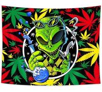 Wathon Trippy Weed - Arazzo da parete con foglie di marijuana aliena, per camera da letto, psichedelico, tie-dye, da uomo, stile hippie, decorazione artistica da parete, 152 x 102 cm