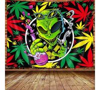 Wathon Trippy Weed Marijuana Tapestry Cool Alien Marijuana Leaf Arazzo da Parete per Camera da Letto Psichedelico Tie Dye Stoner Arazzo per Uomini Estetico Hippie Wall Art Poster per Dormitorio