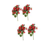 WATIIFUFU 4 Pz Fragola Simulata Bouquet Di Fragole Con Foglie Verdi Frutto Finto Decorazione Di Frutta Di Lamponi Finti Bacche Finte Decorazione Di Frutta Finta Rami Di Fragola Il Rosso Pvc