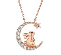 WATIIFUFU Collana per Donna in Argento 925 Ciondolo a Forma di Coniglio e Stelle Strass, Superficie Liscia e Leggera, come Regalo Elegante e Chic