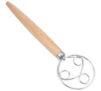 WATIIFUFU Frusta per Impasto Tre Anelli con Manico in Quercia Miscelatore per Farina e Pasta in Acciaio Inossidabile Utensile da Cucina Professionale e Domestico Manico Legno Riutilizzabile
