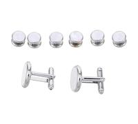 WATIIFUFU Gemelli per Camicie da Lavoro e Bottoni da Smoking Uomo Set Coordinato in Conchiglia Bianca Smalto Rotondi per Polsini di Abiti Formali, Accessori da Abito per Eventi Aziendali