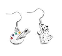 WATIIFUFU Orecchini a Pendente 2 Pezzi in Lega Argento Pennello e Tavolozza per Artisti, Eleganti come Regalo per Chi Ama Dipingere la Vita Quotidiana