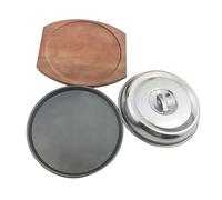 WATIIFUFU Piastra Teppanyaki Antiadente con Base in Legno per Bistecca Western Padella Barbecue Professionale Rotonda Facile da Pulire per Cucina Interna ed Esterna