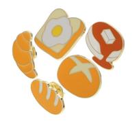 WATIIFUFU Set 5 Spille Smaltate Divertenti a Forma di Pane Croissant e Sandwich, Lega di Zinco Leggera e Portatile, Perfette per Borse e Regali