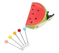 WATIIFUFU Set Forchette da Frutta in Acciaio Inox con Supporto Ceramica a Forma di Anguria Mini Forchette per Antipasti Dessert e Cocktail Adatte per e Feste