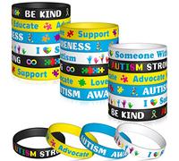 WATINC 48 braccialetti in silicone per la consapevolezza dell'autismo, con pezzi di puzzle colorati, braccialetti elastici motivazionali in gomma con messaggi ispiratori, per uomini, donne