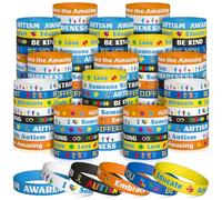 WATINC Braccialetti in silicone per la consapevolezza dell'autismo, 6 pezzi di puzzle colorati, braccialetti elastici motivazionali in gomma con messaggi motivazionali, per uomini, donne, adolescenti