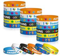WATINC Braccialetti in silicone per la consapevolezza dell'autismo, 6 pezzi di puzzle colorati, braccialetti elastici motivazionali in gomma con messaggi motivazionali, per uomini, donne, adolescenti