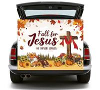 WATINC Kit di decorazioni per auto per bagagliaio o dolcetto di Halloween, autunno cristiano per Gesù che non lascia mai sfondo, zucca autunnale in acero croce arco banner garage porta tronco carrello