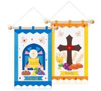 WATINC Kit di striscioni per la prima comunione, confezione da 2 striscioni fai da te in feltro per la prima comunione, decorazione artigianale per ragazzi, crea la tua croce cristiana blu da