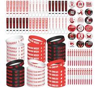 WATINC Nastro rosso accessori settimanali Bulk - 144 pezzi senza droga nastro rosso consapevolezza set con 36 braccialetti in silicone 36 portachiavi, 36 spille a bottone 36 penne retrattili regali