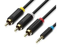 Watio Wave Cavo - Cavo audio stereo jack 3,5 mm a 3 x RCA, 1,5 m, colore: nero. ideale per collegare dispositivi audio di alta qualità. *