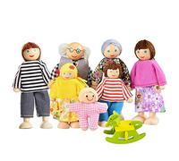 Watme Felice Famiglia di Bambole di Legno Set di 7 Pupazzi Flessibili
