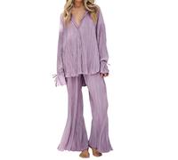 Watreketal 2 pezzi Loungewear Outfit plissettato casual allentato Button Down camicia camicetta top vita alta gamba larga pantaloni set camicia a maniche lunghe abbigliamento da casa abiti per le