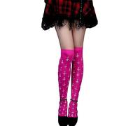 Watreketal Calze lunghe da donna con crocifisso sopra il ginocchio, calze lunghe da donna per uso quotidiano, Halloween, cosplay, feste, costume incrociato, Rosso rosato, Taglia unica