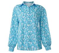 Watreketal Camicette con scollo a V a maniche lunghe con bottoni e stampa, vestibilità larga, per il tempo libero, semplice camicia con volant per le donne, blu cielo, L