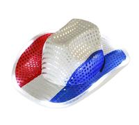 Watreketal Cappello da cowboy a LED con bandiere statunitensi cappello con paillettes colorate cowgirl mago adulto unisex costume night club copricapo cappello da cowboy per feste