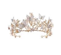 Watreketal Cerchietto per capelli, con fiore di cristallo, farfalla cava, tiara da donna, per sposa, diadema da sposa, diadema alla moda per matrimoni, compleanni, balli