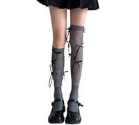 Watreketal Eleganti calzini alti al ginocchio da donna eleganti e affascinanti calzini patchwork per primavera e autunno donna, Nodo nero su grigio b, Taglia unica