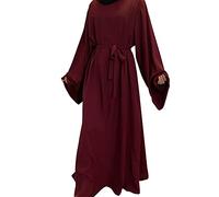 Watreketal Kaftano Abaya da donna con maniche a tromba, abito da sera maxi abito da sera per feste etniche a maniche lunghe caftano, Rosso, S
