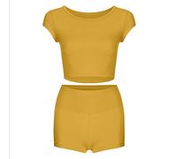 Watreketal Set di 2 abiti da yoga da donna, con scollo rotondo, crop top a vita alta, pantaloncini per sollevamento del sedere, tuta da allenamento a colori, abbigliamento sportivo, S-2XL