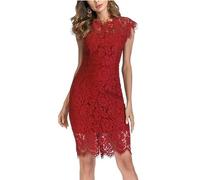 WatSKY Abito da Festa Aderente Vintage Bordeaux Abito Estivo Sexy in Pizzo Abiti Neri Abito Elegante Scollato Abito Sexy retrò Tubino Slim-Vestito Rosso-S