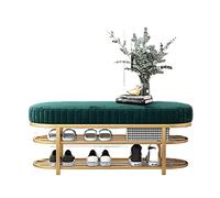 WatSKY Comoda Panca da Ingresso in Velluto, Panca per Scarpe Moderna con Scarpiera in Oro a 2 Livelli (Colore: Verde, Dimensioni: 80x32x43cm)