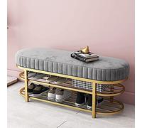 WaTsKY Confortevole Panca da Ingresso in Velluto, Panca Moderna per Scarpe con scarpiera Dorata a 2 Livelli (Colore: Grigio, Dimensioni: 100x32x43 cm)