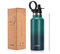Watsy - Borraccia termica in acciaio inox, 500 ml, con coperchio con cannuccia e passante per il trasporto, colore: verde sfumato