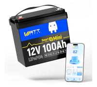 WattCycle Batteria al litio LiFePO4 da 12 V 100 Ah con Bluetooth, 12 V Mini batteria 100 A Smart BMS, supporto per il monitoraggio della batteria tramite app Bluetooth, 15000 cicli di scarica profonda