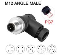 WATTSBVD Connettore sensore M12 IP67 Impermeabile Maschio e Femmina accoppiamento filettato a Vite 3 4 5 8 12 Pin Tipo A Angolo Elettrico(M12 Angle Male PG7,3P)