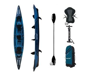 Wattsup, Kayak Gonfiabile, Gamma Torpedo 3 posti, 476x80 cm (15'6''x31'), 100% Alta Pressione, Dropstitch, Pacchetto Completo: Pagaie Doppie Sedili Pompa Borsa da Trasporto, Fino a 235 kg, Blu