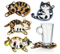 WATUNID 4 sottobicchieri a forma di gatto, simpatici sottobicchieri a maglia, per amanti dei gatti, sottobicchieri creativi, isolamento in tessuto, per la casa, bar, ufficio, decorazione da tavolo