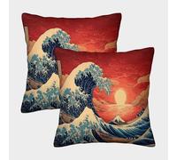 Wave Art-Japanese Woodblock Style Federe Cuscini Per Divano Decorativa Available All Seasons Fodere Cuscino Set 2 Pezzi Cerniera Invisibile Del Divano Arredamento 50x50cm