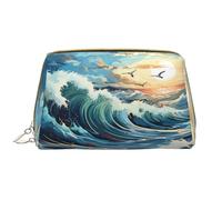 Wave Barca a vela Seagull Makeup Bag Donna - Grande CapacitàTravel Cosmetic Bag PU Leather Zipper Pouch Portable Wide Open Organizer