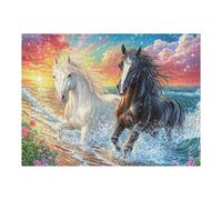 Wave Black & White Horse Puzzle 500 Pezzi Idea Regalo Compleanno Originale Surge Spray Shore Rompicapo Premium Rilassamento E Divertimento Regalo Per Tutti 500 PCS